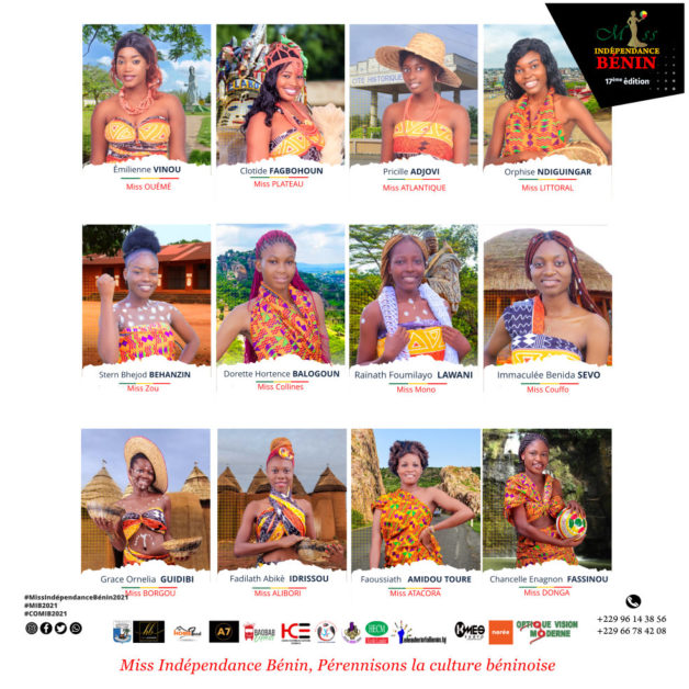 Douze femmes souriantes en pagne coloré posent pour un montage photo avec des noms et titres en dessous