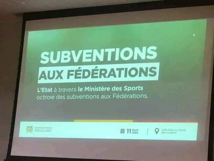 Présentation projetée détaillant les subventions de l'État octroyées aux fédérations sportives via le Ministère des Sports